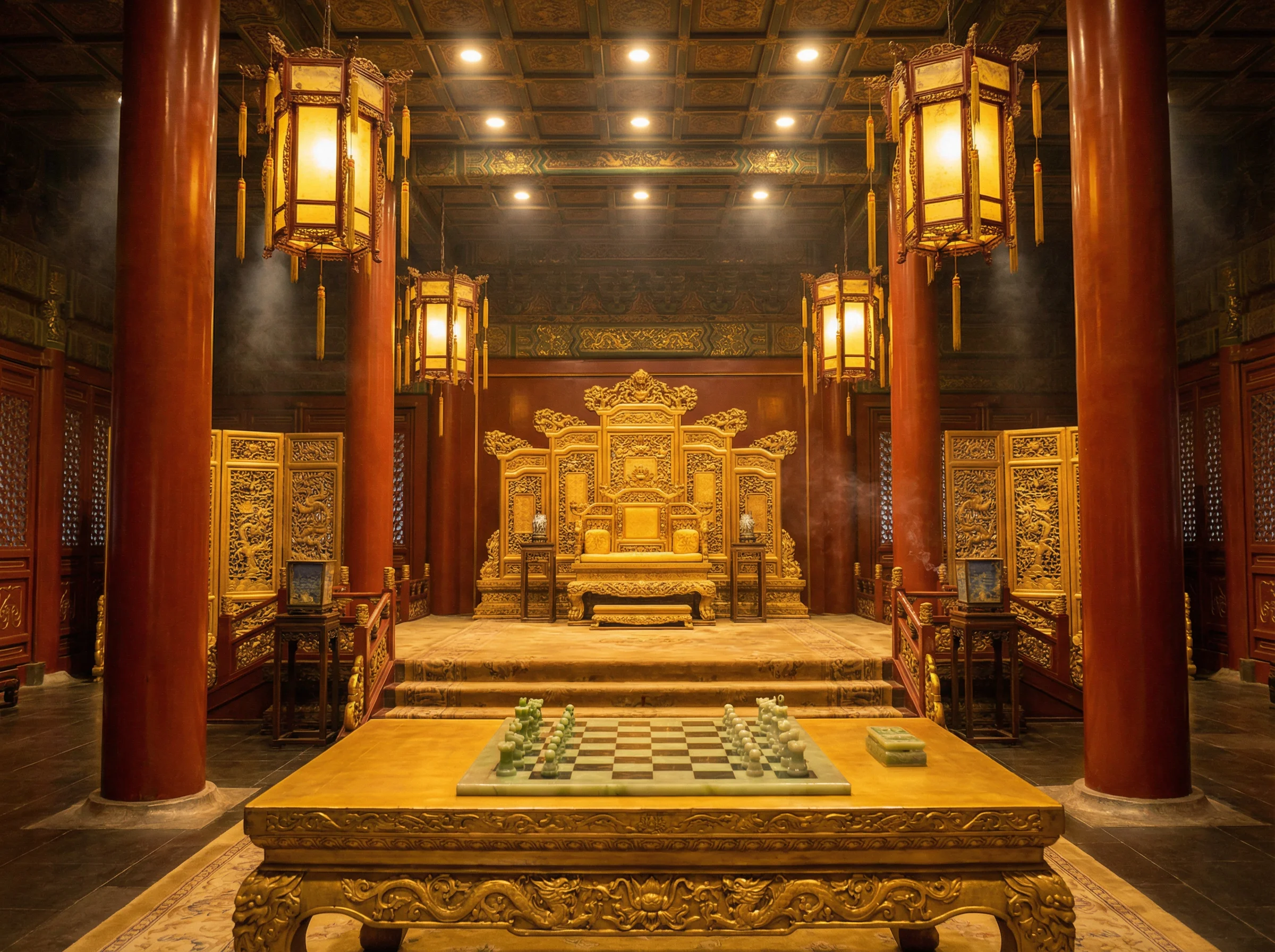 紫禁城金銮殿内景与棋盘 - 麻将pg 帝王弈道